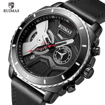 

RUIMAS Quartz Watches Men Leather Strap Casual Wristwatch Top Brand Relogios Masculino Luxury clock Army Sport Watch RL552