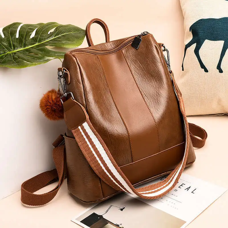 

Anti Theft Backpack Women's Fashion Leisure Simple Large Capacity School Bag Fashion Women's Soft Pu Leather Travel Backpack