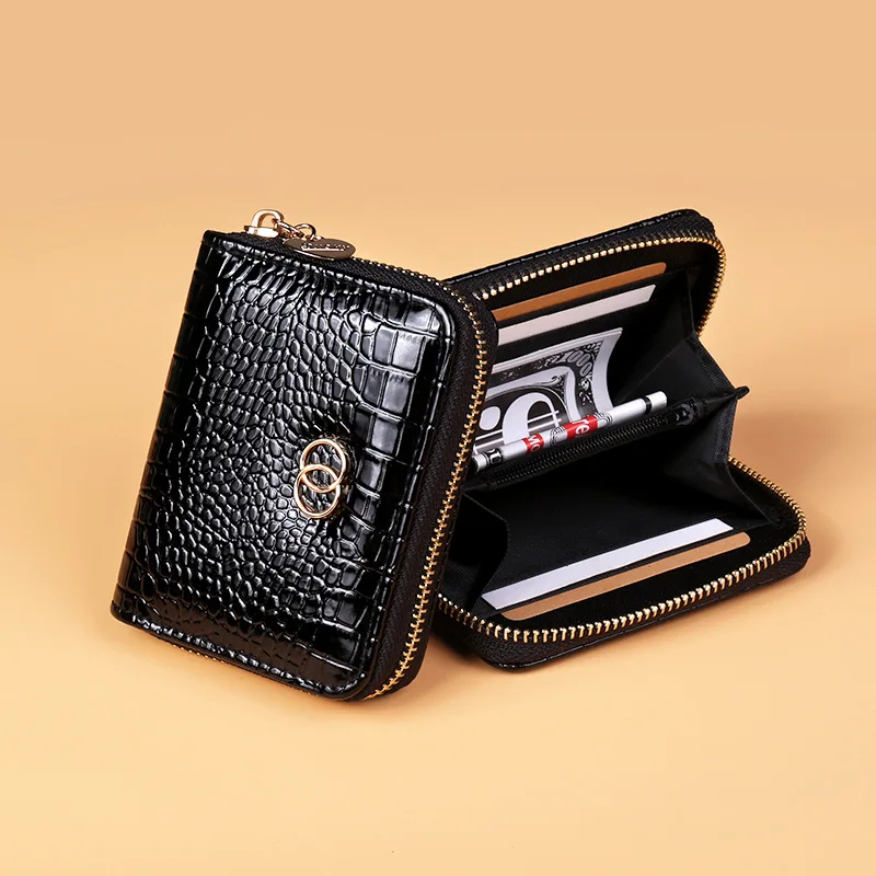 FONMOR-cartera de piel sintética de cocodrilo para mujer, cartera pequeña, tarjetero para tarjetas bancarias, monedero con cremallera