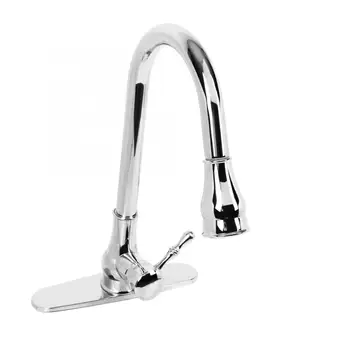 

Silver Brass Pull-Out Spout Kitchen Sink Faucet Single Handle Cold and Hot Tap Dispense