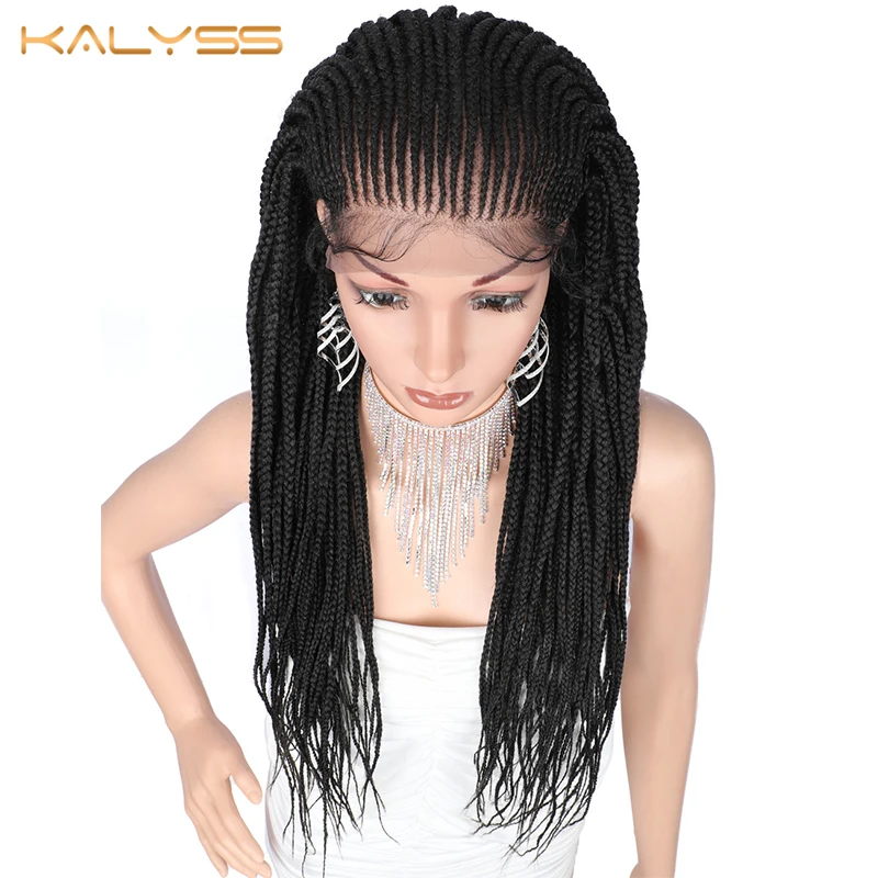 Kanyss 29 дюймов 13x6 ручной Плетеный парик синтетический парик на кружеве для черных женщин натуральный черный ящик косички парик с детскими волосами