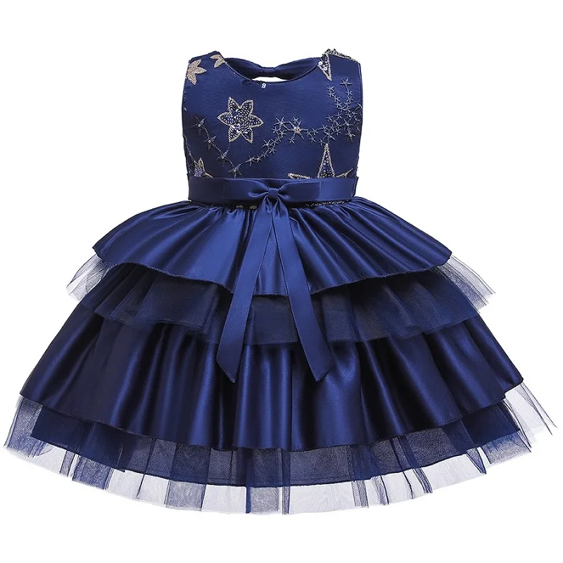 navy blue Элегантные вечерние платья принцессы с красивой вышивкой золотистого цвета для девочек; вечерние платья принцессы для танцев и выступлений - Цвет: navy blue