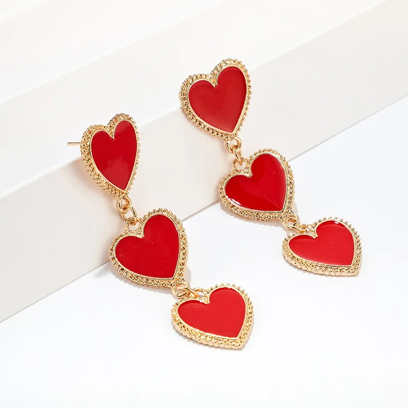 Long Earrings Dangle Earrings Drop Earrings Bohemian Enamel Circle Love Heart For Women Party Exaggerated Big Red