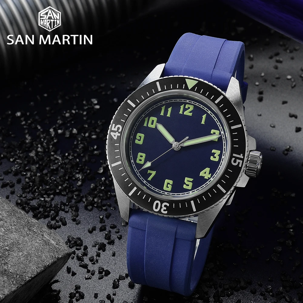 

San Martin 2019 Mens Diver Watch Stainless Steel Automatic Mechanical Watches 200m Water Resistance Rubber Band Luminous Dial
