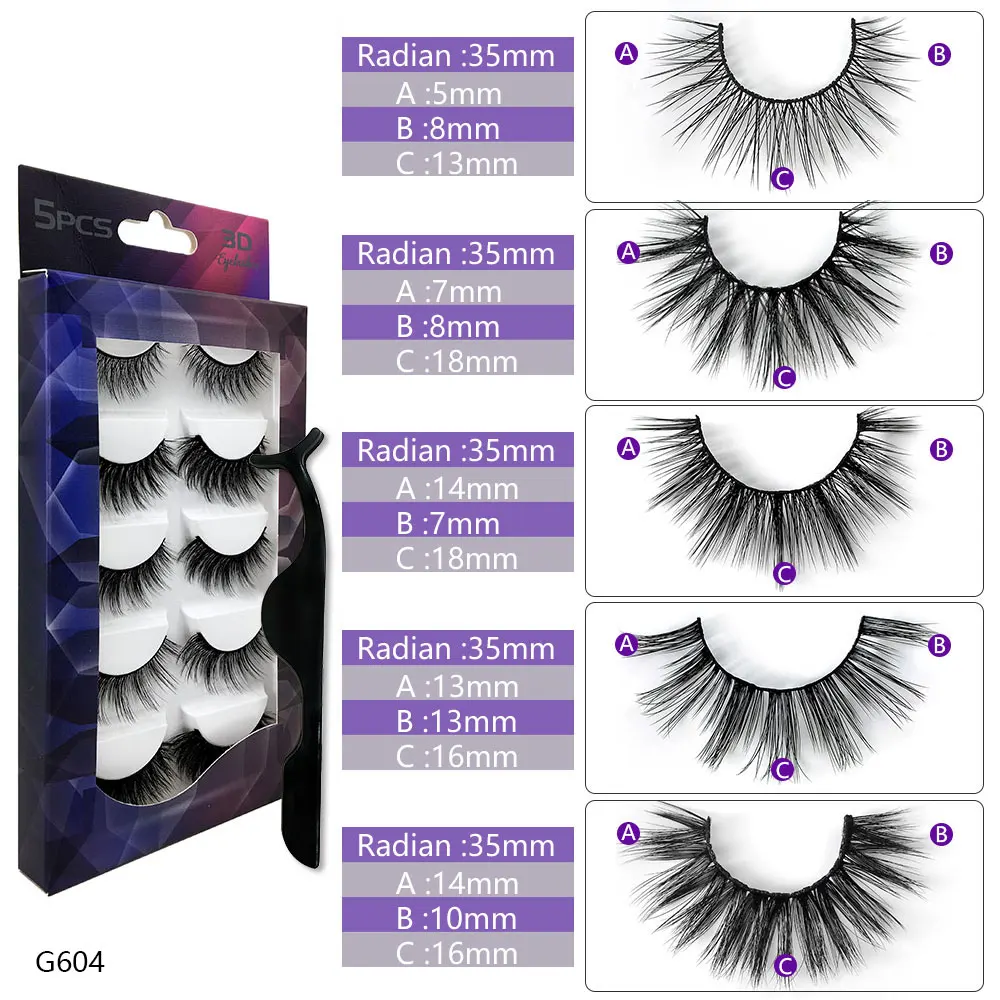 5 pairs of new mixed 3D natural false eyelashes real water eyelashes 3d mane eyelashes soft eyelash extension makeup kit - Цвет: 05