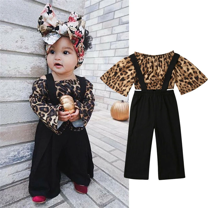 Комплект детской одежды для девочек, укороченный жилет с леопардовым принтом для маленьких девочек Топы Верхняя одежда, штаны, комплекты одежды От 1 до 5 лет