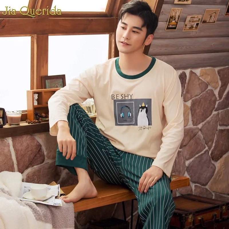 Осенне-зимние пижамы; парные спальные костюмы; хлопковые клетчатые брюки с длинными рукавами и принтом жирафа; стильные хлопковые пижамы в Корейском стиле - Цвет: 2685-A