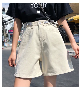 

Streetwear womens shorts button denim high waist short harajuku denim fold wide legs blue shorts hot sale 2020 summer