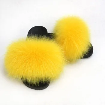 

Children Furry Slippers Real Fox Fur Sandals Soft Outside&indoor Slides Flat Kids Solid Fur Slides