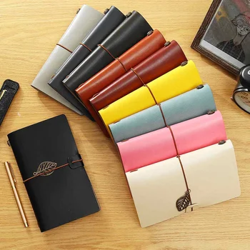 

Vintage Notebook Mini Cowhide Cover Portable Notepad Retro Leaf Bandage Note Book Traveler Journey Daily Diary School Supply