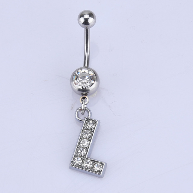 26 letter style Charming Body Piercing Crystal Rhinestone Inlaid Navel Belly Button Ring stainless steel jewelry