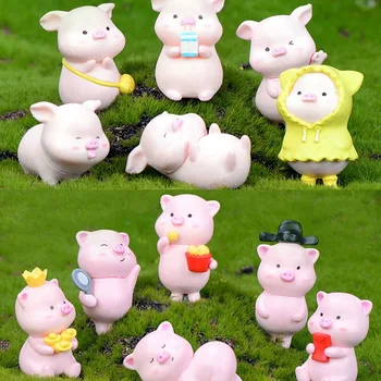 

6PCS Cute Pig Landscape Decoration Decor Resin Ornament Fairy Garden DIY Crafts