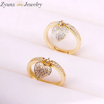 

10PCS, Cute Heart Dangle Ring Gold Stacking Thin Rings For Women Wedding Bands Crystal Engagement Ring Cz