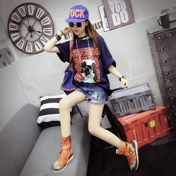 

Short O-Neck Women sleeve Tops Summer 2020 Fashion Cartoon Graffiti Tee Lace Up Loose Tshirt Casual Cotton T-shirts Female WX35