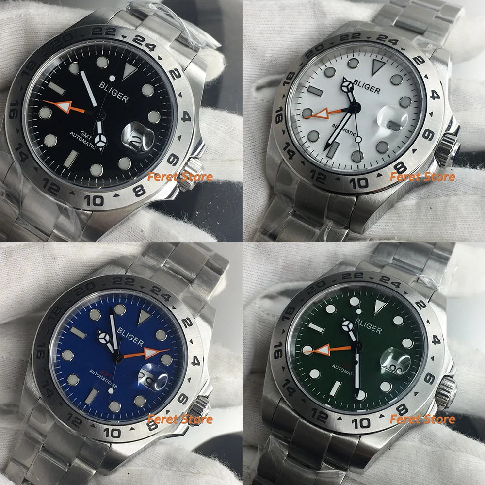 

Часы мужские BLIGER, 43 мм, функция GMT, стерильные, автоматические, с отображением даты, с сапфировым стеклом, матовый чехол люминесцентные стрелки