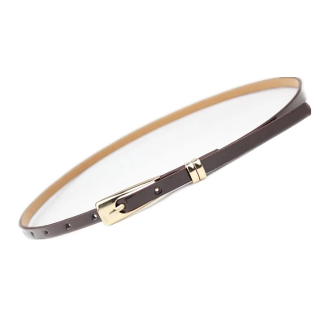 RAINIE SEAN Leather Thin Belt For Women Ladies Narrow Thin Dress Belt Female Pin Buckle Yellow Blue Orange Red Pink Waist Belt coffee