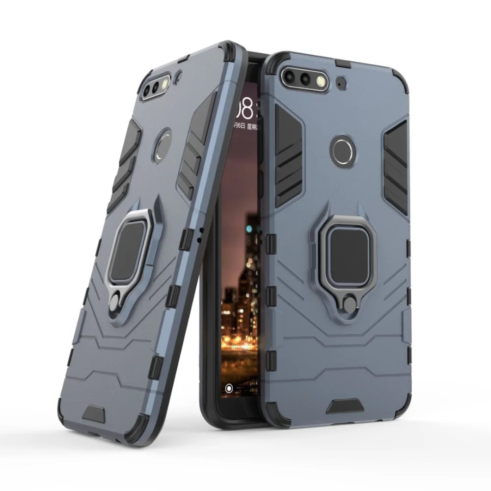navy Противоударный армированный чехол для huawei Honor 7C AUM-L41 5,7 ''RU с подставкой и кольцом на палец, чехол-держатель для Honor 7C Pro, чехол для телефона, чехол - Цвет: navy