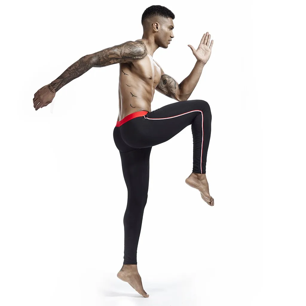 Men New Style Autumn Winter Sexy Solid Color Tight Thermal Yoga Pant Casual Mid Elastic Waist Fitness Legging For Male