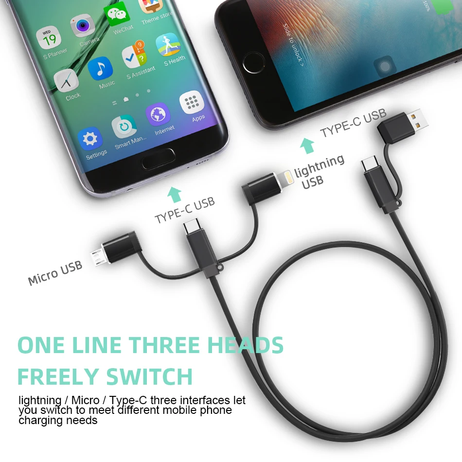 5A 4 в 1 USB кабель для мобильного телефона Micro usb type C кабель для зарядного устройства для iPhone XR XS Max X huawei шнур для быстрой зарядки данных