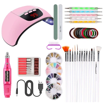 

120W UV LED LAMP Dryer Nail Art Tool Set White Pink Nail Drill Manicure Sets 8pcs Nail Gel Polish Kit Manicure Tools Set