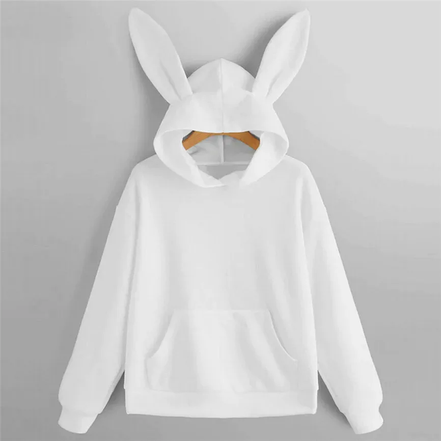 

Cute Sweatshirts Rabbit Ear Hoodie Long Sleeve Hoodie Sweatshirt Hooded Pullover Top Blouse Winter Velvet Thickening Coat