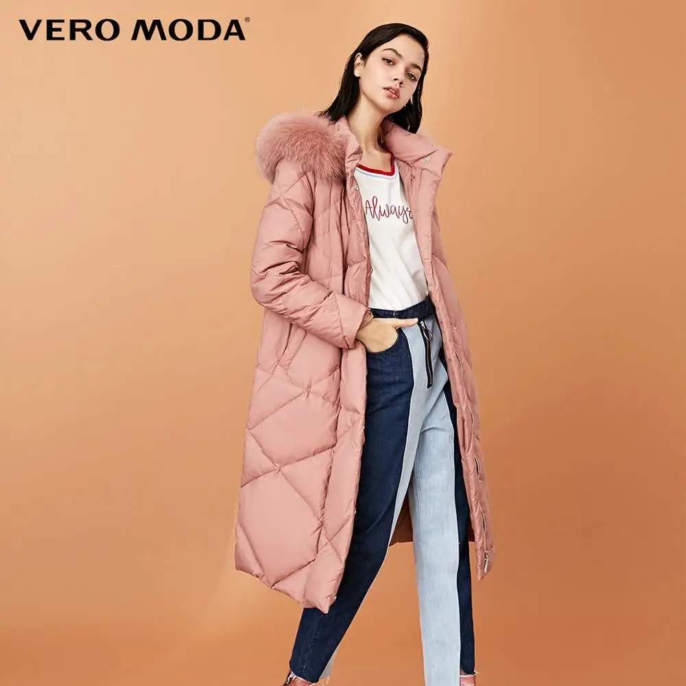 Vero Moda женский 90% белый утиный пух Лисий меховой воротник длинный пуховик парка пальто | 318312501 - Цвет: Burlwood red