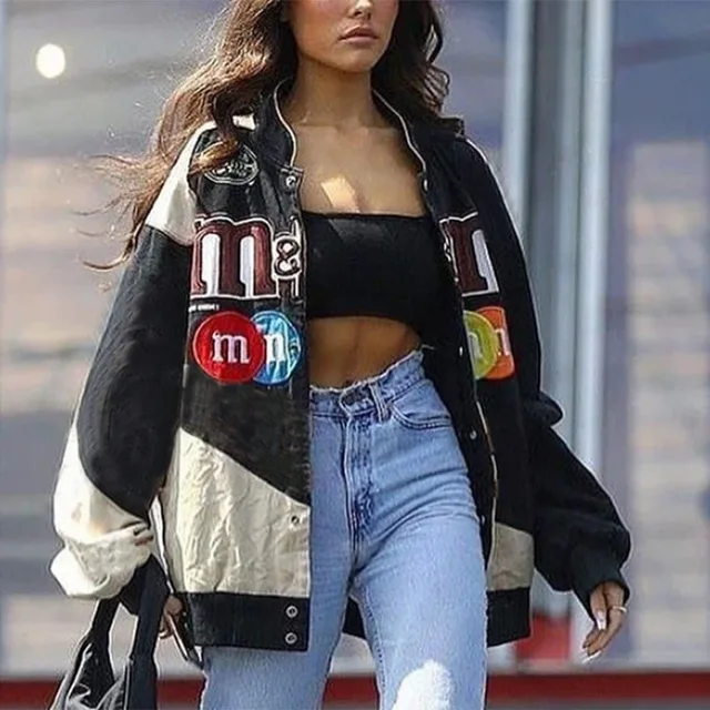 Women Vintage Baseball Jacket Patchwork 