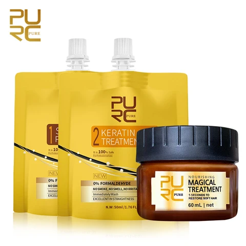 Keratin Treatment Set Formaldehyde Free Purifying Shampoo Nourish Hair Oil Mask for Shiny Straighten Hair & Scalp Treatment