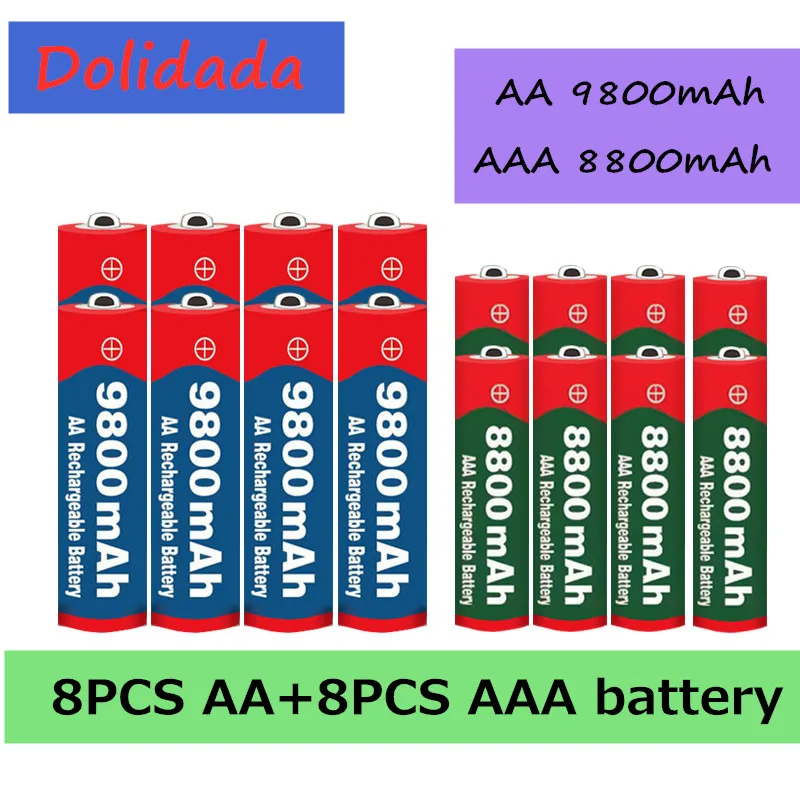 8 шт. AA + AAA Батарея Новый 1 5 V 9800 мА/ч в 8800 мАч щелочные батареи Перезаряжаемые для