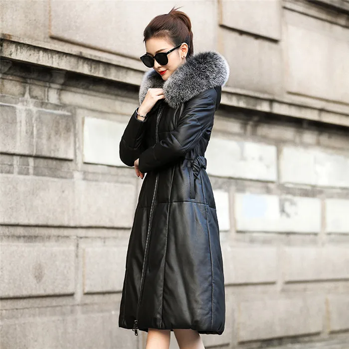 Jacket Women Winter Genuine Leather Jacket Womens Duck Down Jacket Fox Fur Collar Plus Size Long Overcoat Sheepskin Coat Q110