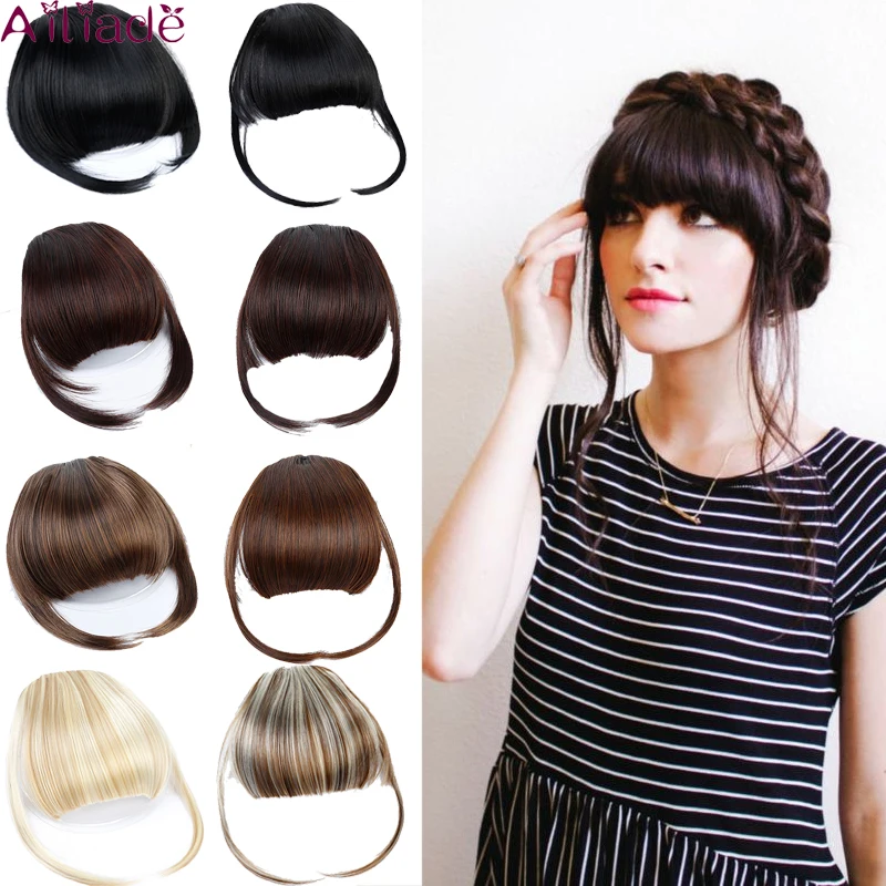

AILIADE Fake Bangs Extensions False Fringe For Girls Clip On Fringe Natural Bangs Synthetic Short straight Hair Flat Fringe