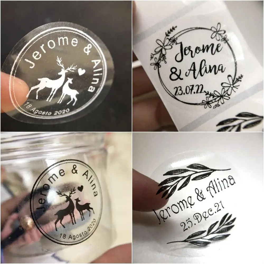 

100PCS Customized transparent sticker Wedding decoration mariage Candy Favors Handmade Gift Boxes label Personalized stickers
