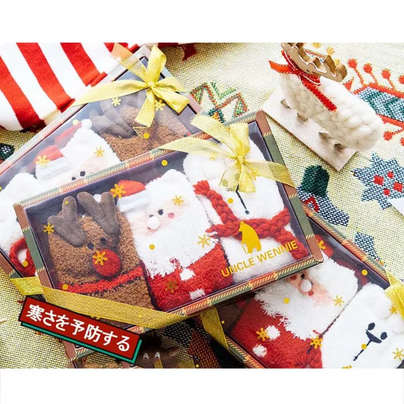 3 пары рождественских теплых носков-тапочек; бархатные Чулочные изделия кораллового цвета в подарочной упаковке