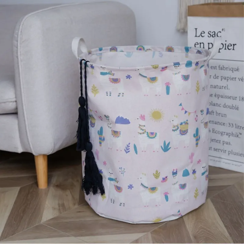Folding Laundry Basket Cotton Linen Storage Basket Large Dirty Clothes Laundry Bucket With Handle Kids Toys Organizer Bin Hamper