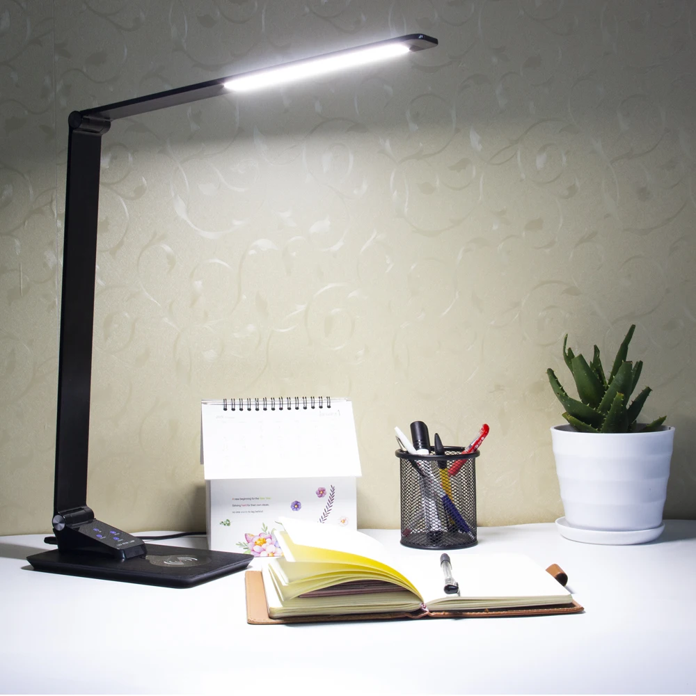 

Wireless Charging LED Desk Lamp With USB Charging Port 3 Mode 5 Levels Touch Control Eye-caring Dimmable LED Table Light