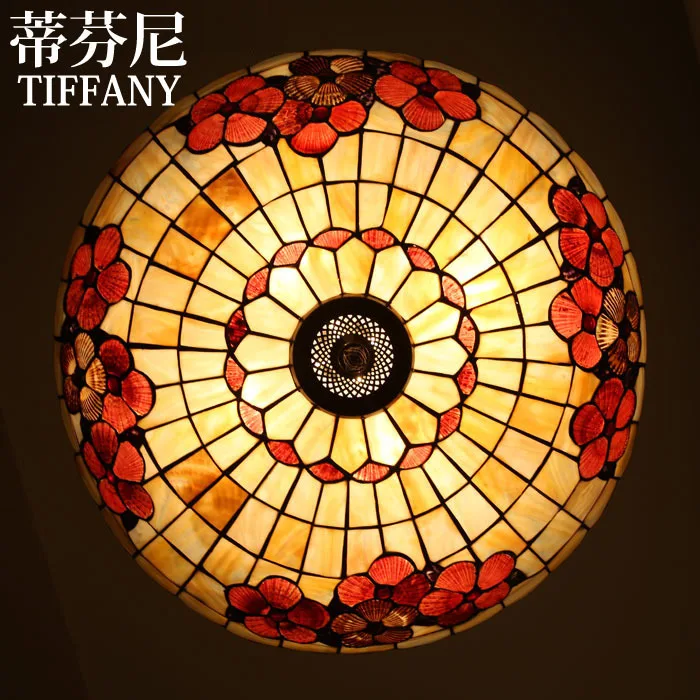 

16INCH Tiffany shell Mediterranean retro stained glass ceiling light bedroom dining room study lamp 110-240V