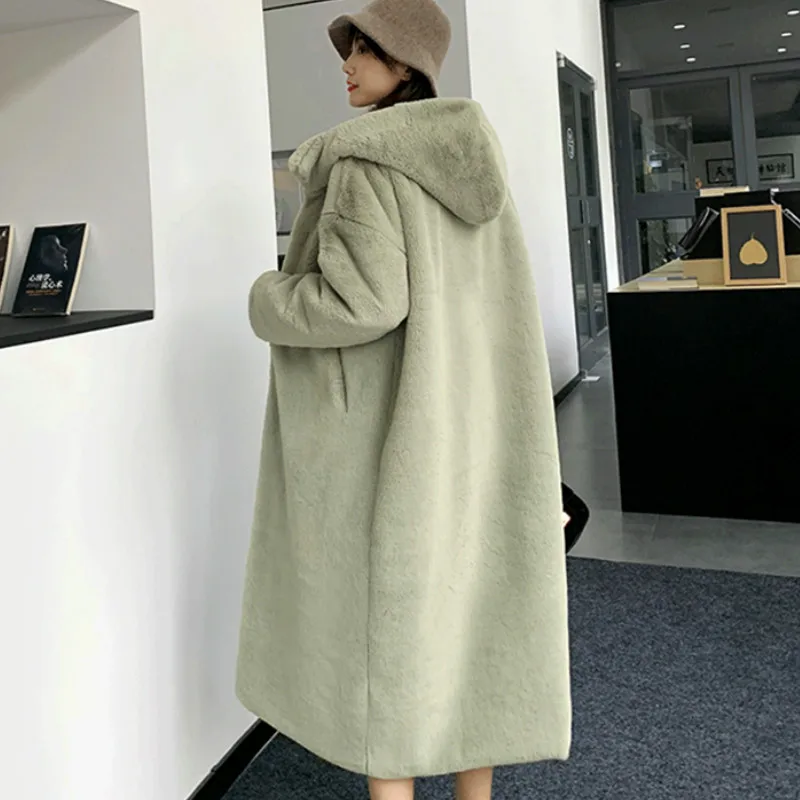 Thick Warm Faux Fur Jacket Ladies Long Plush Coat Female Winter Women Hooded Mink Solid Overcoats B007 | Женская одежда