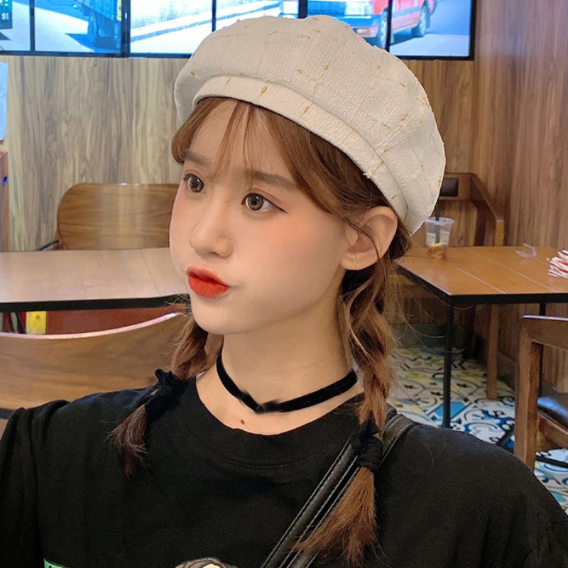 

Berets for Women Vintage Artist Painter Octagonal Hat Ladies Cute Sweet Spring Autumn Plaid Beret Hat Female Women Berets