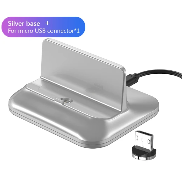 Silver For Micro USB ACCEZZ быстрая Магнитная зарядная док-станция Micro USB 8 Pin type-C для iphone 8 X Plus XS для samsung Xiaomi huawei Магнитная зарядная подставка - Цвет: Silver For Micro USB