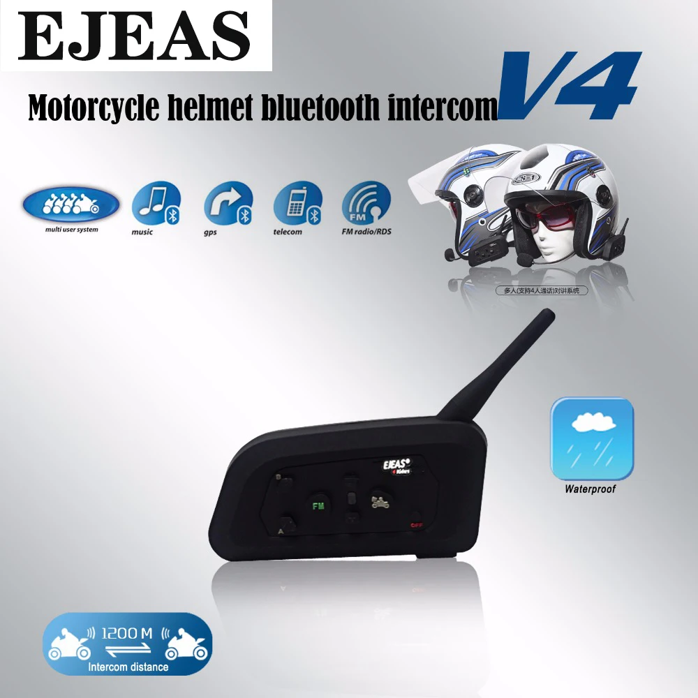 Bluetooth гарнитура для мотоциклетного шлема 4 динамика FM радио 1200 м|bt intercom|vnetphone