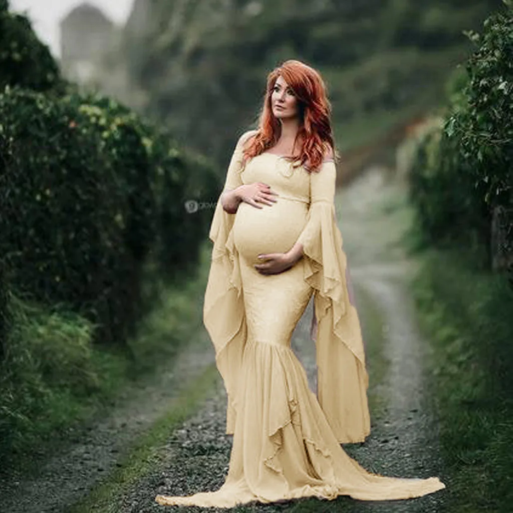 Женские платья для беременных, реквизит для фотосессии с длинным рукавом для будущих мам, однотонное платье для грудного вскармливания, Vestido