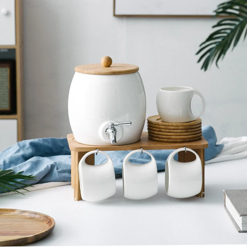 

1Set Household Simple Modern Nordic Large Capacity Ceramic Cool-white Boiled Water Pot Set Tea Cup Set Gift Water Kettle