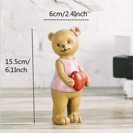 Bear Heart VILEAD 15,5 см Смола пара медведь фигурки Американская страна Творческий мягкий декор поделки в виде животных подарки предмет интерьера, украшение - Цвет: Bear Heart