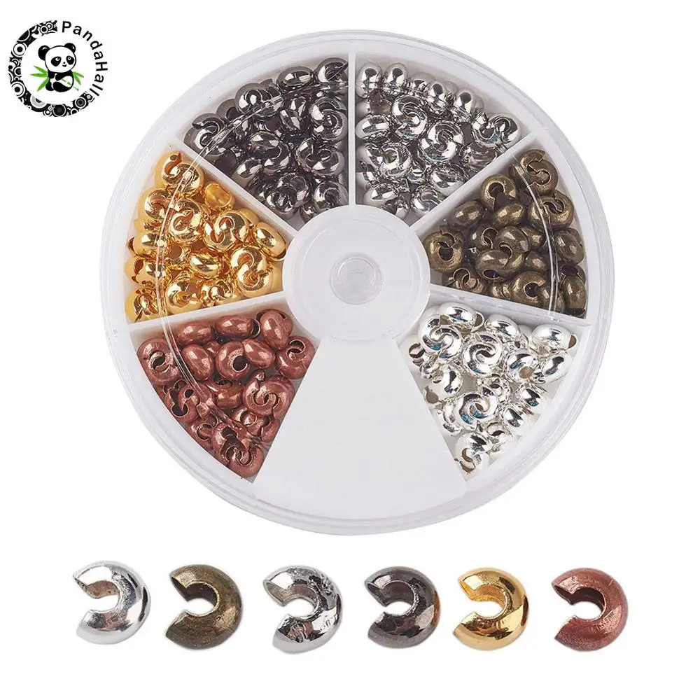 

1 Box 6 Colors 5mm Round Iron Crimp Bead Covers Jewelry Findings, Nickel Free, Mixed Color, Hole: 1.5mm; about 210pcs/box