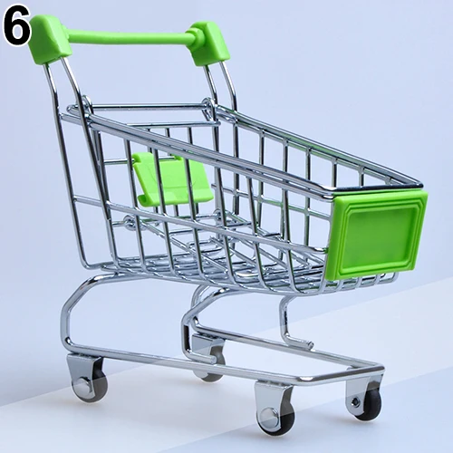 baby pretend toy Supermarket Hand Trolley Mini Shopping Cart Desktop Decoration Storage Toy Gift Dollhouse Furniture Accessories 5
