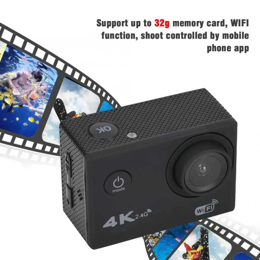 4K Экшн-камера, Wi-Fi, 30FPS, 2 дюйма, ЖК-экран, Спортивная камера, 140 градусов, широкоугольный объектив, подводный, 30 м, водонепроницаемая записывающая видеокамера
