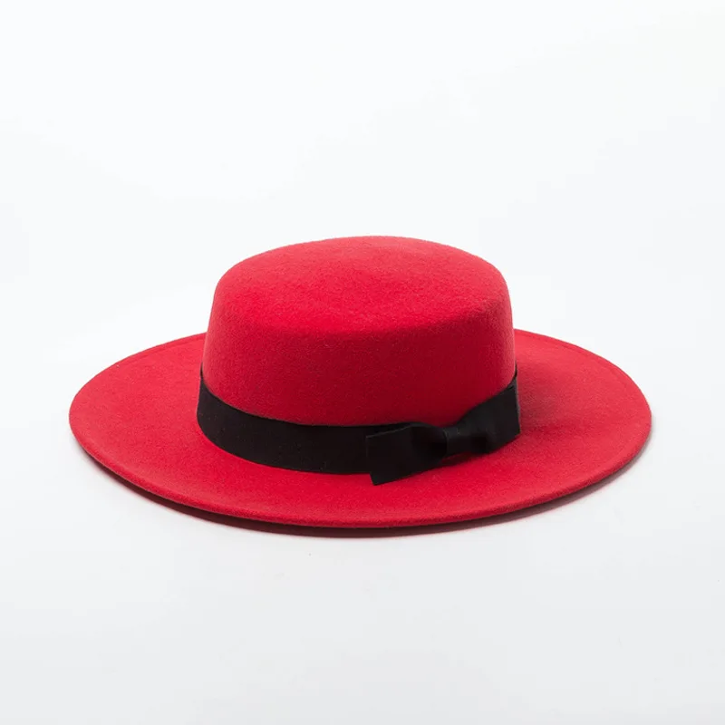 01912-hh8138b сплошное шерстяное классический бантом шляпа Fedora Мужская и женская панама джазовая, шляпа