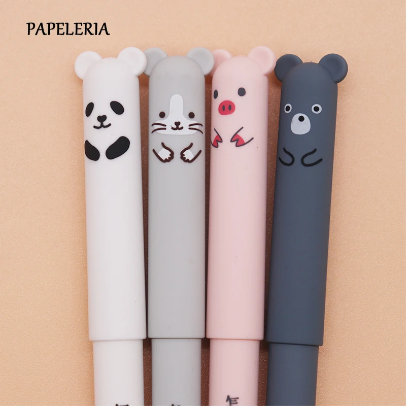 

4pcs Cartoon Animals Erasable Pen 0.35mm Cute Panda Cat Magic Pens Kawaii Gel Pens For School Writing Stationery Student Gifts