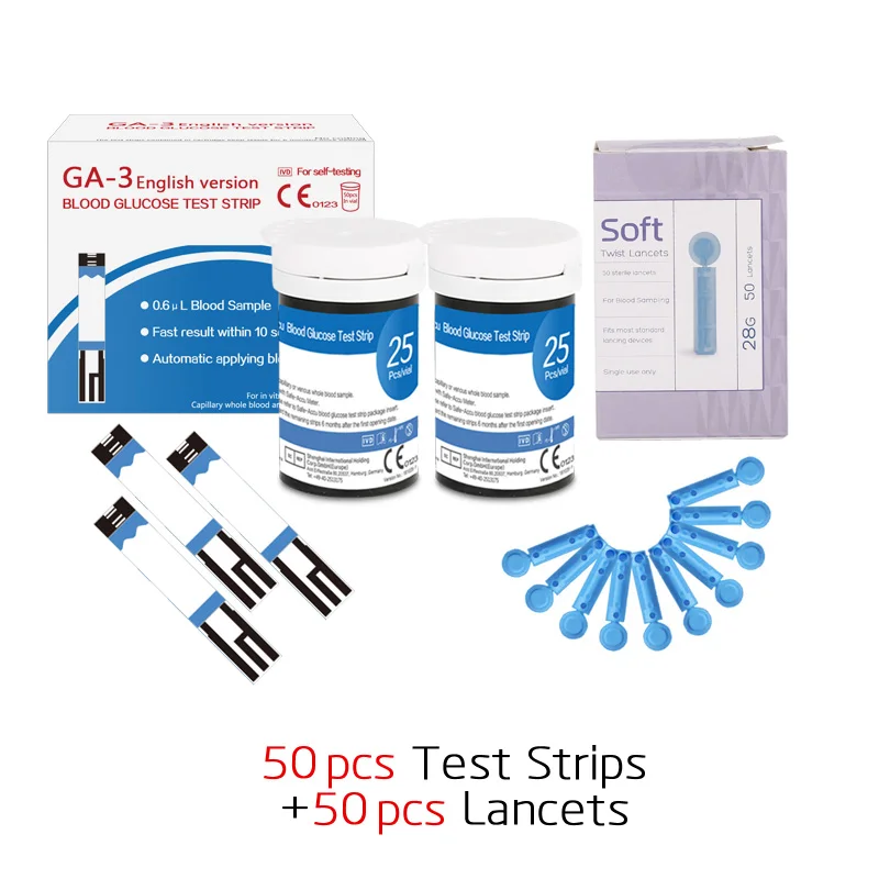 50pcs test strips Английская версия GA-3 тест-полоски для определения уровня глюкозы в крови, 50/100/200 шт. подходит для GA3 с скарификатор; сахар в крови обнаружения прибор для контроля уровня сахара в крови - Цвет: 50pcs test strips