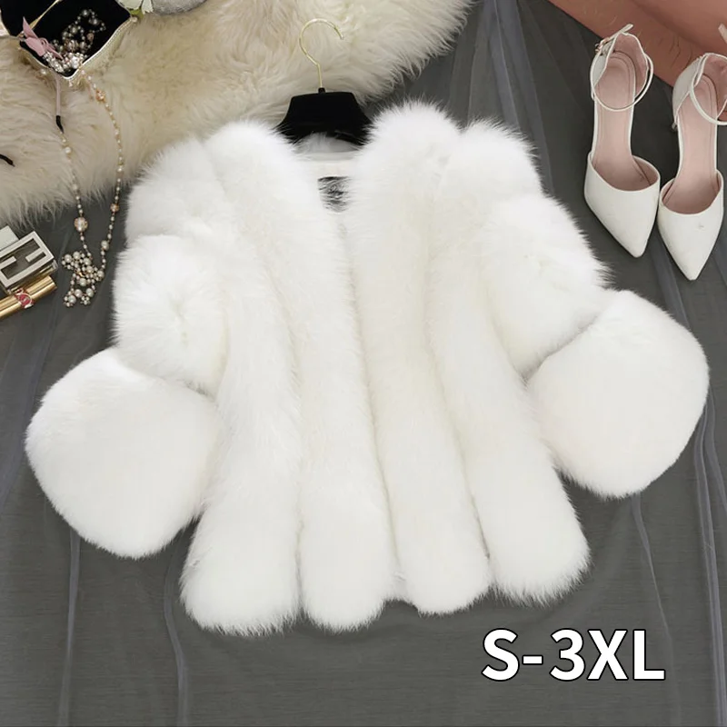 S-4XL пальто из лисьего меха, женская зимняя теплая белая розовая шуба из искусственного меха, элегантная Толстая теплая верхняя одежда, куртка из искусственного меха, Chaquetas Mujer